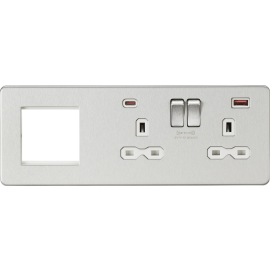 Knightsbridge Screwless 13A 2G DP Socket with USB Fastcharge + 2G Modular Combination Plate SFR992RBCW