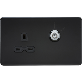 Knightsbridge 13A 1G DP Lockable socket Matt Black with black insert SFR9LOCKMB