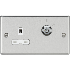 Knightsbridge 13A 1G DP Lockable socket - Brushed Chrome with white insert CL9LOCKBCW
