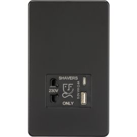 Knightsbridge Shaver socket with dual USB A+C (5V DC 2.4A shared) matt black SF8909MB