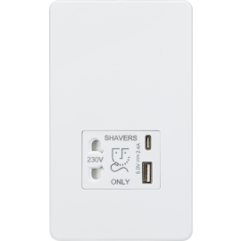 Knightsbridge Shaver socket with dual USB A+C (5V DC 2.4A shared) SF8909MW