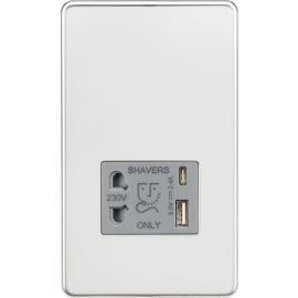 Knightsbridge Shaver socket with dual USB A+C (5V DC 2.4A shared) SF8909PCG