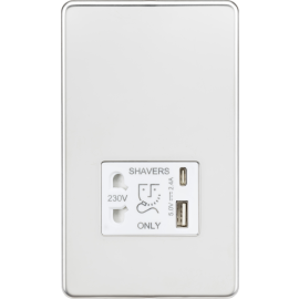 Knightsbridge Shaver socket with dual USB A+C (5V DC 2.4A shared) SF8909PCW