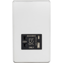 Knightsbridge Shaver socket with dual USB A+C (5V DC 2.4A shared) SF8909PC