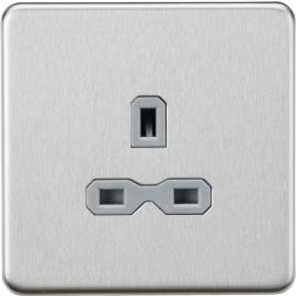 Knightsbridge 13A 1G Unswitched Socket - Brushed Chrome with Grey Insert SFR7000UBCG