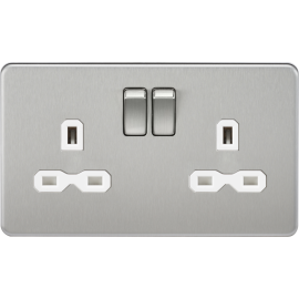 Knightsbridge 13A 2G DP Switched Socket with Twin Earths - Brushed Chrome with White Insert SFR9000BCW