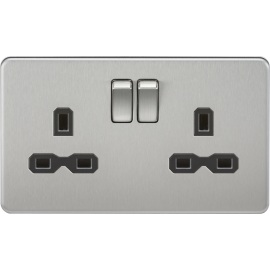 Knightsbridge 13A 2G DP Switched Socket with Twin Earths - Brushed Chrome with Black Insert SFR9000BC