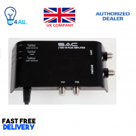 SAC 2 Way LTE Aerial Amplifier Free View TV Booster FM DAB SKY Splitter UK-2 Way Amplifier
