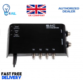 SAC  4 Way LTE Aerial Amplifier Free View TV Booster FM DAB SKY Splitter UK 4 Way Amplifier