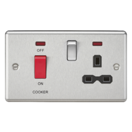 Knightsbridge 45A DP Switch & 13A Socket with Neons - Brushed Chrome with Black Insert CL83BC