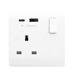 Scolmore 13A 1 Gang Switched Socket Outlet With Type A & C USB (4A) Outlets CMA785