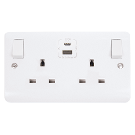 Scolmore 13A 2 Gang Switched Socket Outlet With Type A & C USB (4.2A) Outlets CMA786