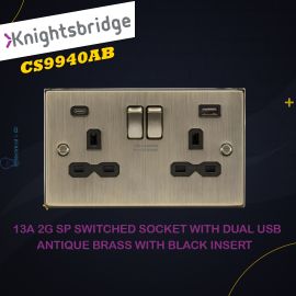 Knightsbridge 13A 2G SP Switched Socket with Dual USB A+C Antique Brass CS9940AB