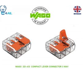 WAGO 221-413  Series Reusable Electrical Wire Cable Connectors Compact UK-3 Way ( Connector: 3 Way - 221-413, Pack of: 2 )