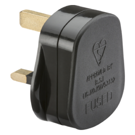 Knightsbridge 13A Plug Top with 13A fuse - Black (Screw Cord Grip) SN1383BK