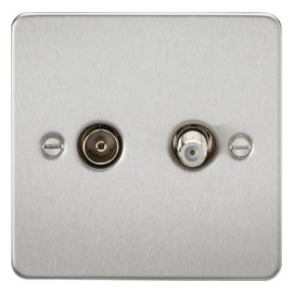 Knightsbridge Flat Plate TV and SAT TV Outlet (isolated) - Brushed Chrome FP0140BC