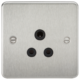 Knightsbridge Flat Plate 5A unswitched socket - brushed chrome with black insert FP5ABC