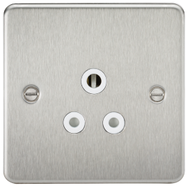 Knightsbridge Flat Plate 5A unswitched socket - brushed chrome with white insert FP5ABCW