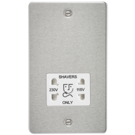 Knightsbridge Flat Plate 115/230V dual voltage shaver socket - brushed chrome with white insert FP8900BCW