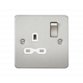Flat plate 13A 1G DP switched socket-FPR7000-Knightsbridge-Brushed chome-White insert 