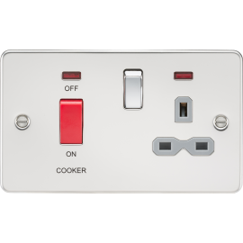 Flat plate 45A DP switch and 13A switched socket with neon-FPR8333NPCG-Knightsbridge-Polished Chrome-Grey insert 