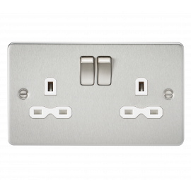 Knightsbridge Flat plate 13A 2G DP switched socket - brushed chrome with white insert FPR9000BCW
