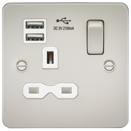 Knightsbridge 13A 1G SP Switched Socket with Dual USB A+A (5V DC 2.1A shared) - Pearl with White Insert FPR9901PLW