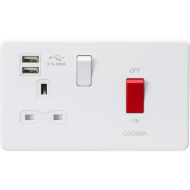 Knightsbridge 13A 1G 2G DP Switched Socket Dual USB Charger Dual Voltage Shaver-SFR8333UMW - DP Switch & 13A Switched Socket with
