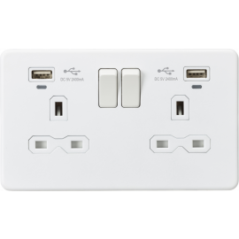 Knightsbridge 13A 1G 2G DP Switched Socket Dual USB Charger Dual Voltage Shaver-SFR9224MW- 2G Switched Socket with Dual USB Charge