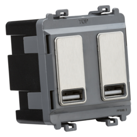 Dual USB charger module (2 x grid positions) 5V 2.4A (shared) -GDM016-Knightsbridge-Brushed chome