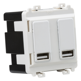 Dual USB charger module (2 x grid positions) 5V 2.4A (shared) -GDM016-Knightsbridge-Matt  White