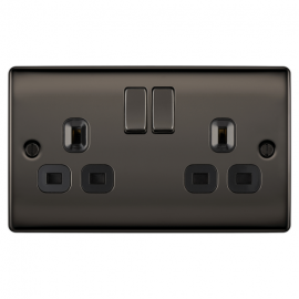 Newlec Screwed Raised Edge Double 13A DPd Switched Socket black Nickel