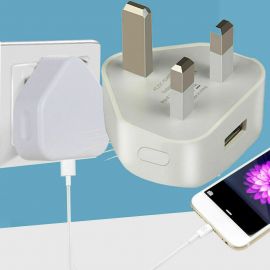USB Wall Charger Plug Socket 3Pin UK Power Adapter AC for iPhone Samsung Huawei