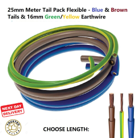 25mm MeterTail Flexible Double Insulated-Blue&Brown& 16mm Green/Yellow Earthwire