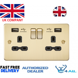 Knightsbridge13A 2G Switched Socket with Dual USB Polished Brass Black Insert