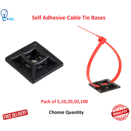 Cable Tie Bases-28mm x 28mm-Premium Self Adhesive Stick On Fixing 4 Way Black