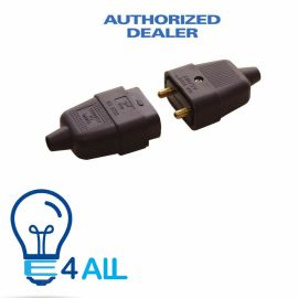 2 Pin Rubber Black Mains Electrical 250V 10 Amp Inline In-Line Connector Extend
