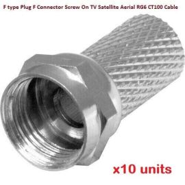 F type Plug F Connector Screw On TV Satellite Aerial RG6 CT100 Cable- Pack of 10