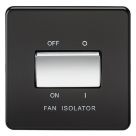 Screwless 10A 3 Pole Fan Isolator Switch-SF1100MB-Knightsbridge-Matt Black (Chrome Rocker)