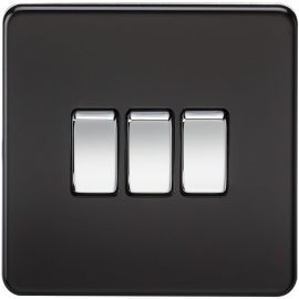 Knightsbridge Screwless 10AX 3G 2-Way Switch - Matt Black with Chrome Rocker