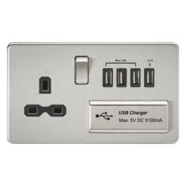 Screwless 13A switched socket with quad USB charger (5.1A)-SFR7USB4-Knightsbridge