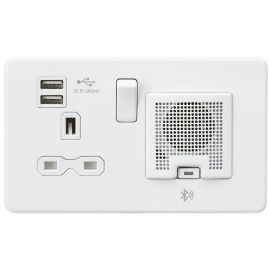 Screwless 13A socket, USB chargers (2.4A) and Bluetooth Speaker Matt white