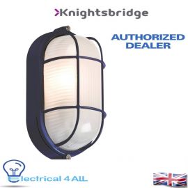 Title:  Knightsbridge IP54 OVAL BULKHEAD - BLACK c/w WIRE GUARD & GLASS DIFFUSER TPOV60B 