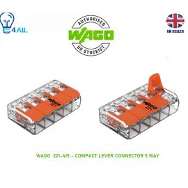 WAGO 221-415 Series Reusable Electrical Wire Cable Connectors Compact UK (Connector: 5 Way - 221-415, Pack of: 2)